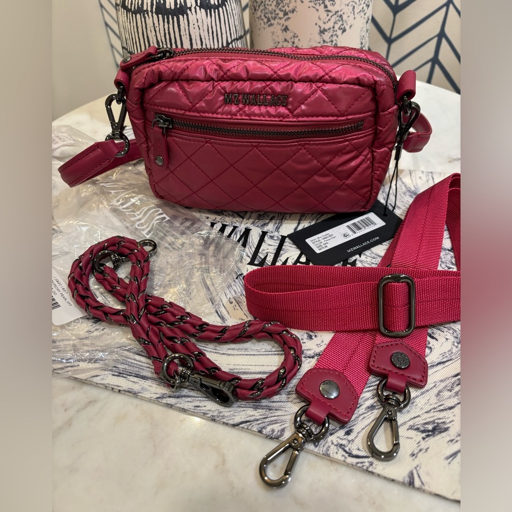 NWT MZ Wallace Mini Crosby Peony Pearl w/Gunmetal Hardware 3 Straps & Dust Bag